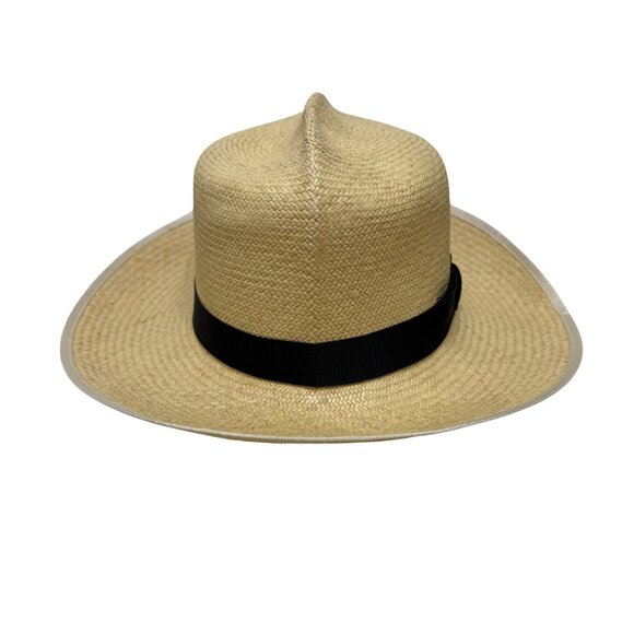 Vintage Genuine Panama Handwoven Straw Wide Brim Hat Black Ribbon Size 6 7/8 main image 6